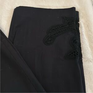 Black light weight pants with open embroidered design